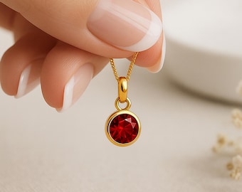 Personalised Gold Plated Sterling Silver Garnet Pendant Necklace: January Birthstone