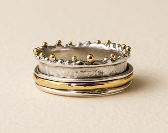 Personalised Molten Sterling Silver Crown Spinner Ring