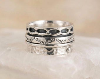 Personalised Multi Texture Spinner Ring in Sterling Silver