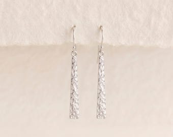 Hammered Bar Drop Earrings in Sterling Silver