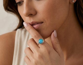 Molten Sterling Silver Blue Opal Engagement Ring