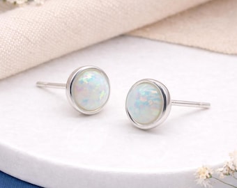 Sterling Silver White Opal Stud Earrings – 6mm