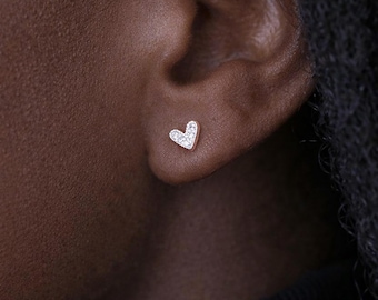 Small Sterling Silver Textured Sparkling Heart Stud Earrings