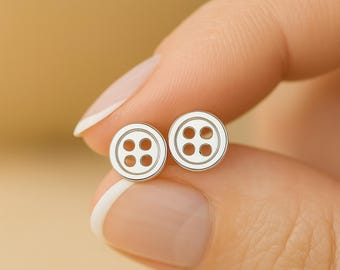 Sterling Silver Sewing Button Stud Earrings