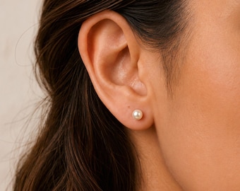Personalised White Freshwater Pearl Stud Earrings In Sterling Silver