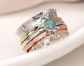 Personalised Sterling Silver Amazonite Spinning Ring