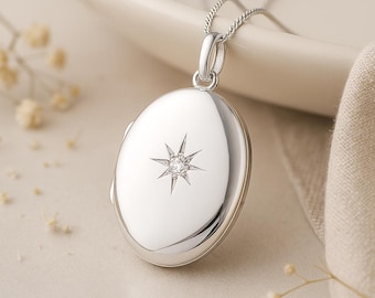 Personalised Large Oval Sterling Silver Star Locket