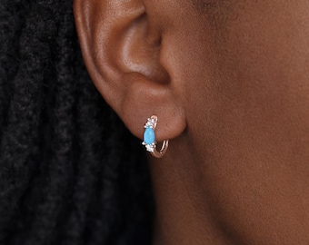 Sterling Silver Turquoise Huggie Hoop Earrings – 10mm