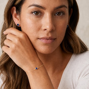 Personalised September Sapphire Birthstone Bracelet in Gold Plated Sterling Silver