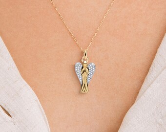 Personalised Solid 9ct Gold Guardian Angel Necklace