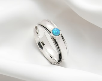 Personalised Blue Opal Spinner Ring in Sterling Silver, Spinning Ring, Kinetic Anxiety Jewellery, Silver Spinner Ring, Ocean Blue Opal