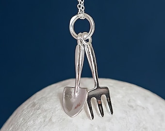 Sterling Silver Gardening Fork And Trowel Necklace