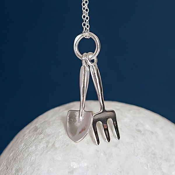 Sterling Silver Gardening Fork And Trowel Necklace
