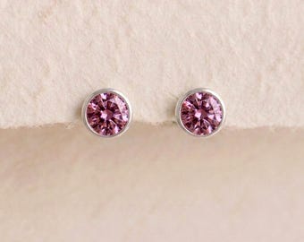 October Tourmaline Birthstone Stud Earrings In Sterling Silver