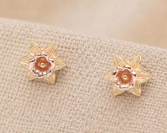 8mm Gold Plated Sterling Silver Daffodil Flower Stud Earrings