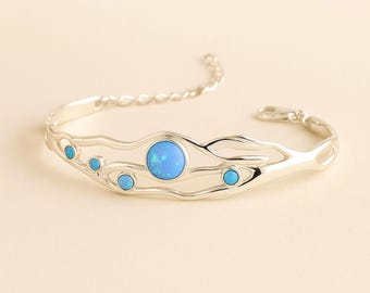 Molten Sterling Silver Blue Opal Bangle