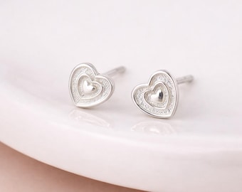 Sterling Silver Tiny Textured Heart Stud Earrings – 5mm