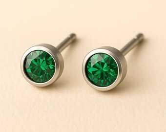 Sterling Silver May Birthstone Stud Earrings