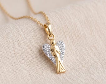 Personalised Guardian Angel Pendant Necklace in Solid 9ct Gold
