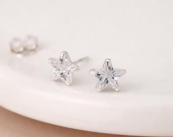 Sterling Silver Cubic Zirconia Star Stud Earrings – 5mm