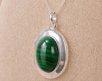 Personalised Sterling Silver Malachite Gemstone Photo Locket Necklace