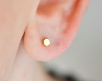 Gold Plated Sterling Silver Disc Micro Stud Earrings – 3mm