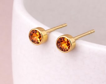 Gold Plated Sterling Silver November Birthstone Stud Earrings – 7mm