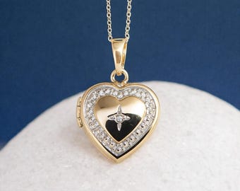 Personalised Solid 9ct Gold Diamond Heart Locket