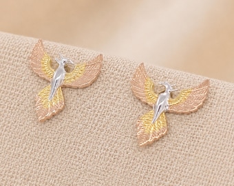 Sterling Silver And Gold Phoenix Stud Earrings