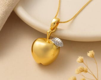 Personalised Yellow Gold Plated Sterling Silver Apple For The Teacher Necklace