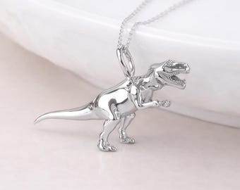 Personalised Sterling Silver T Rex Dinosaur Pendant Necklace
