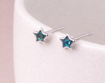 Sterling Silver Paua Shell Micro Star Stud Earrings – 4mm