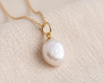 Personalised Freshwater Pearl Pendant Necklace in Gold Plated Sterling Silver