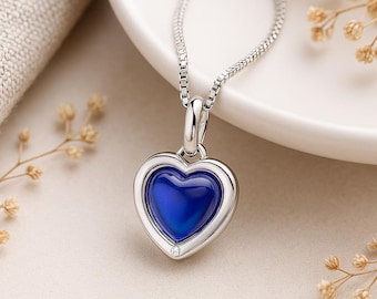 Personalised Girls Sterling Silver Heart Shape Mood Stone Necklace with Diamond