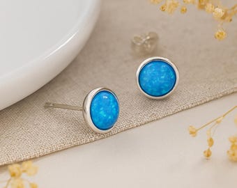 Sterling Silver Blue Opal Stud Earrings