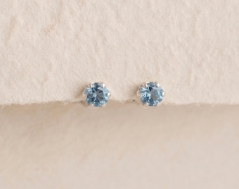 Tiny Aquamarine Stud Earrings in Sterling Silver