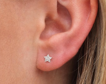 5mm Sterling Silver Crystal Star Stud Earrings