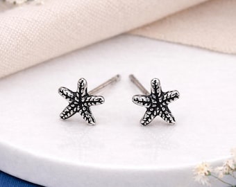 Oxidised Sterling Silver Starfish Stud Earrings – 5mm