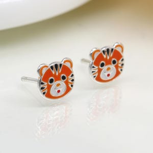 Brincos de prata esterlina para meninas em formato de tigre