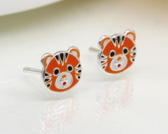 Girls Sterling Silver Tiger Stud Earrings