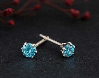 Sterling Silver Aquamarine Micro Stud Earrings