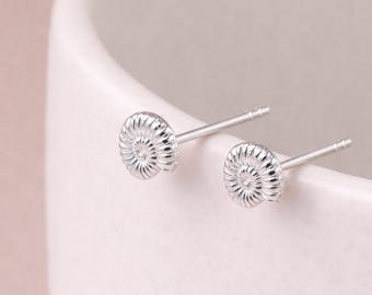 Sterling Silver Ammonite Fossil Stud Earrings – 6mm