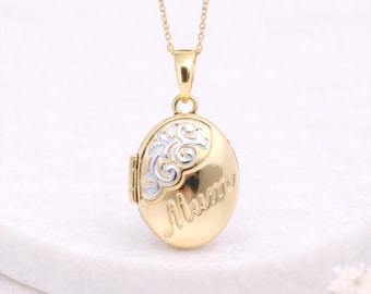 Personalised 9ct Mixed Yellow Gold Oval Mum Locket Necklace with Photos