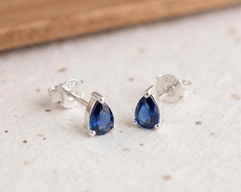 Teardrop Sapphire Stud Earrings in Sterling Silver