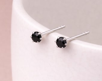 Tiny Sterling Silver Onyx Micro Stud Earrings – 3mm