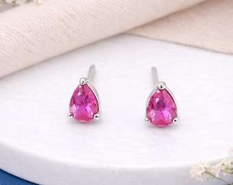 Sterling Silver July Ruby Birthstone Stud Earrings – 6mm x 4mm