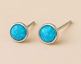 Sterling Silver Blue Opal Stud Earrings
