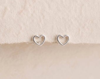 Personalised Tiny Open Heart Stud Earrings In Sterling Silver
