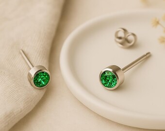 Sterling Silver May Birthstone Stud Earrings