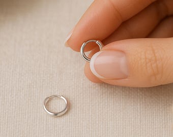 Sterling Silver Huggie Hoop Earrings: 10mm Hinged Sleeper Hoops